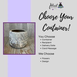 Decorative silver ceramic container with raised floral pattern