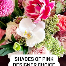Pink and white mixed bouquet with orchids and roses