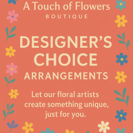 Coral floral shop sign with colorful flower illustrations and text