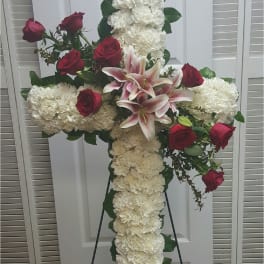White Cross Standing Spray