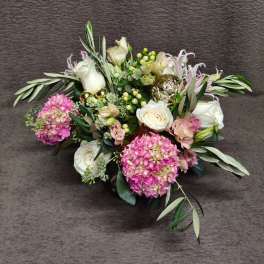 Pink Winter Center;piece with Ornaments