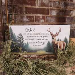 Sympathy card with a deer illustration and memorial text for Dad