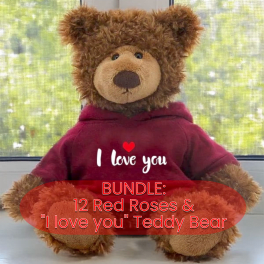 Bundle | Classic Dozen Long-stem Red Roses w/ I Love You Plushie