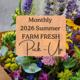 Colorful mixed flower bouquet with a pick-up sign