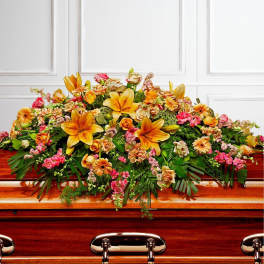 Pink, Yellow, and Orange Full-Size Casket Spray