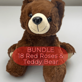 Bundle | Classic 18 Long-Stem Red Roses W/ Brown Plushie Bear