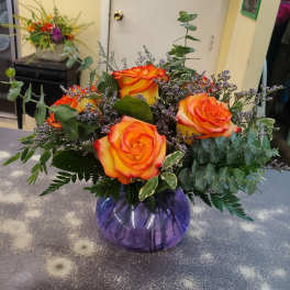 6 Rose Bunch Bouquet { 2 Tone Orange/Yellow}