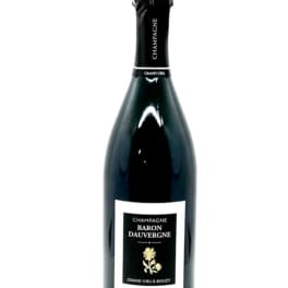A bottle of champagne with a black label on a white background.