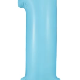 Blue number 1 foil balloon on a white background