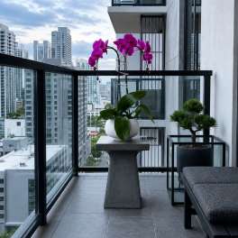 Purple Phalaenopsis Orchid Arrangement – Double Stem Modern Centerpiece