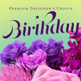 Birthday card with purple and pink flowers