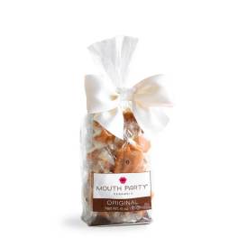 Bag of caramel candies tied with a white ribbon