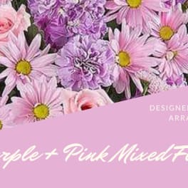 Purple and pink mixed flowers with daisies and roses