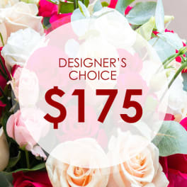 Mixed bouquet of roses in white, pink, and red