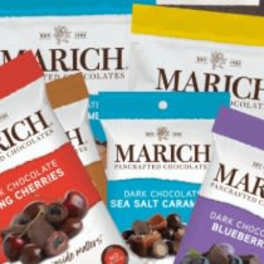 Assorted Marich chocolate snack bags in a basket