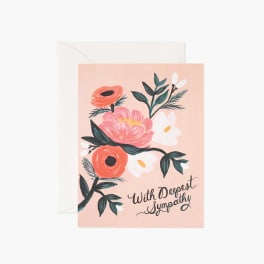 Sympathy card with painted flowers and the words "With Deepest Sympathy"