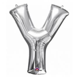 Silver letter Y balloon on a white background