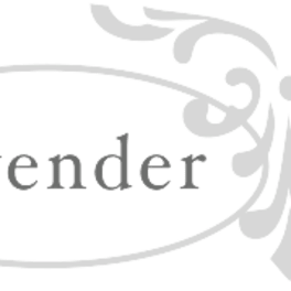 Lavender logo with decorative flourish and oval border