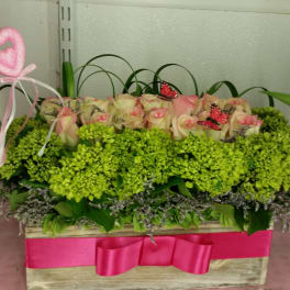 box with roses