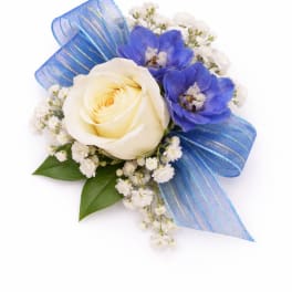 Blue and white wristlet