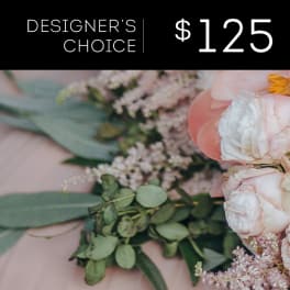 Pink and white bouquet with eucalyptus and small filler flowers