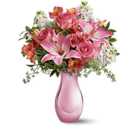 Pink Reflections Bouquet with Roses (Deluxe Pictured)