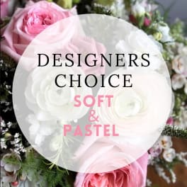 Pink and white roses with mixed pastel flowers and text overlay