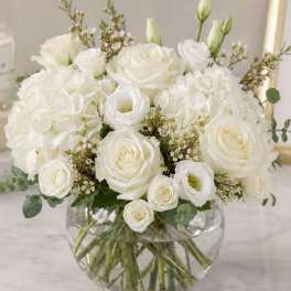 Hydrangea and White Roses Bowl