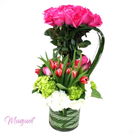 Enchanted Blooms: Lovely Pink Rose and Tulip Arrangement