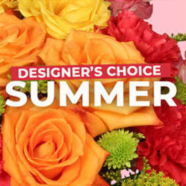 Bright mixed bouquet with orange and yellow roses and red carnations