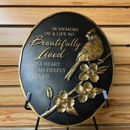 "Beautifully Lived" Golden Cardinal Stone with Easel