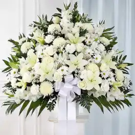 Heartfelt Sympathies White Funeral Standing Basket