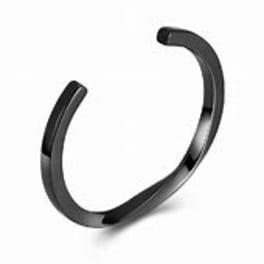 Black open cuff bracelet on a white background