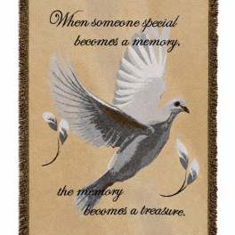 Memorial throw blanket with a dove and sympathy quote