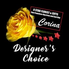 Yellow rose with promotional text on a black background
