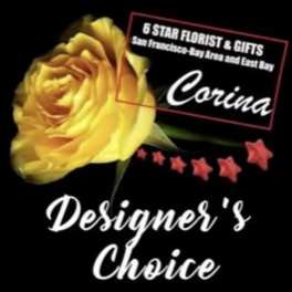 Yellow rose with a florist logo on a black background
