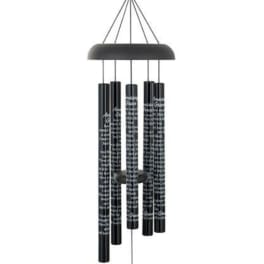 Black hanging wind chime with five tubes and a dove pendant