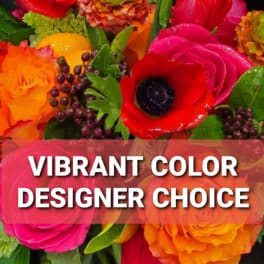 Bright mixed bouquet with pink, red, orange, and yellow flowers