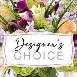 Mixed bouquet with purple, peach, and white flowers