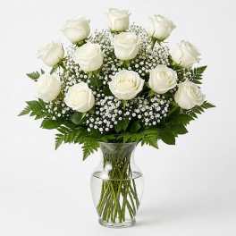 Dozen Stemmed Roses - White