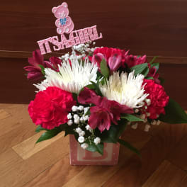 Spider mums, Carnations, alstroemerias for a beautiful baby girl.