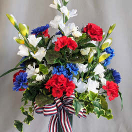 Memorial Graveside Cone Red/White/Blue - Artificial Arrangement
