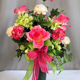 Memorial Graveside Cone Pinks/Greens - Artificial Arrangement