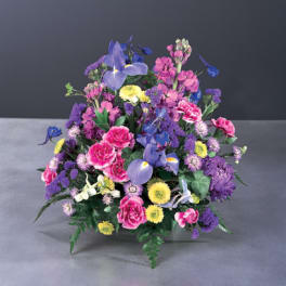Colorful bouquet of pink, purple, and yellow flowers