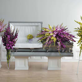 Green and Purple Gladiola Casket Spray