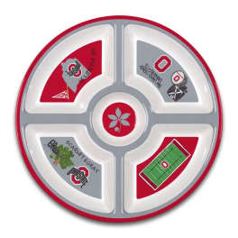 Ohio State-themed decorative tray with red and gray sections