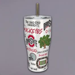 Ohio State Buckeyes tumbler with a metal straw