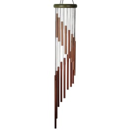 Hanging metal wind chime with copper-colored tubes