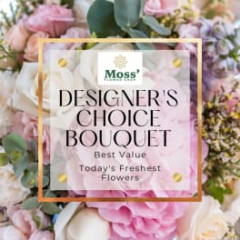 Pink and white bouquet with roses and peonies