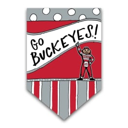 Ohio State Buckeyes pennant with Brutus mascot and "Go Buckeyes!" text